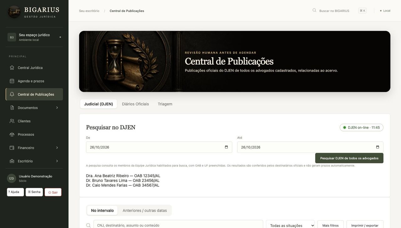 Tela da Central de Publicações com a pesquisa no DJEN